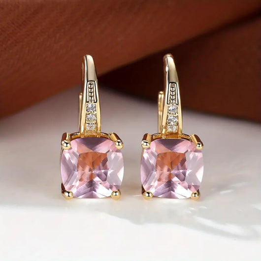 Majestic Stone Gold Hoops Earrings