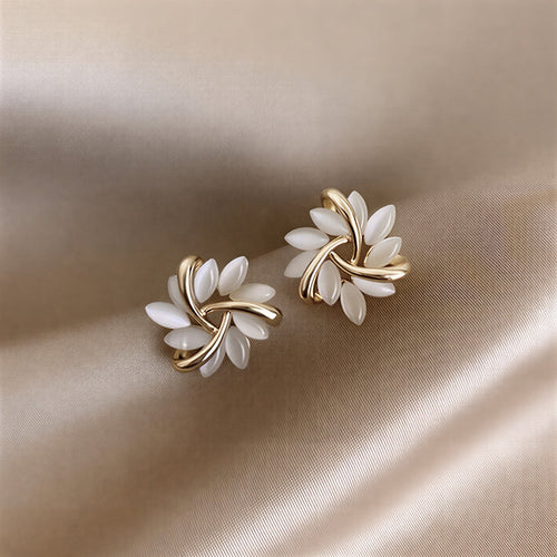 Elegant Gold-Plated White Opal Earrings