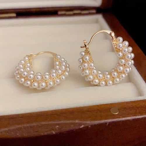 Layered Pearl Hoop Earrings