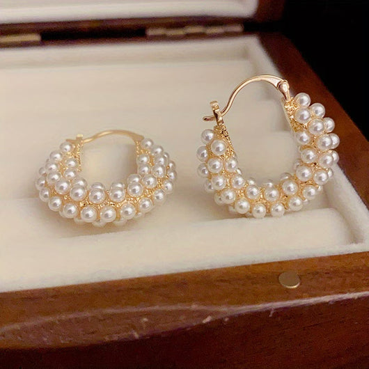 Layered Pearl Hoop Earrings