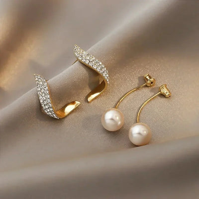 Crystal Feather Pearl Earrings
