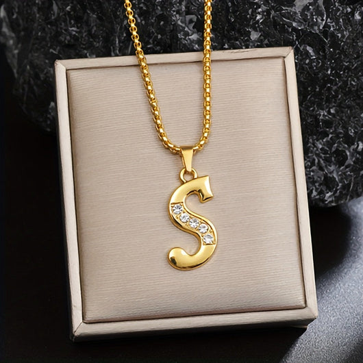 Crystal Accent Initial Necklace | Gold