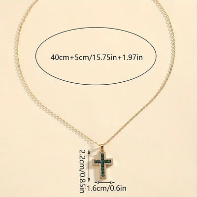 Elegant Emerald Cross Pendant Necklace