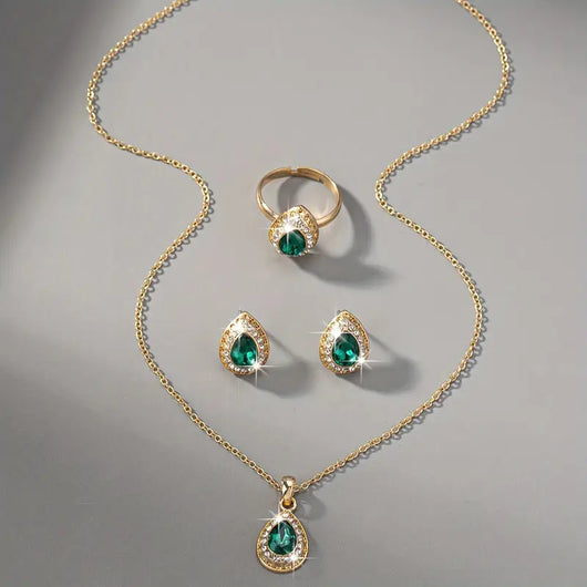 Timeless Emerald Teardrop Jewelry Set