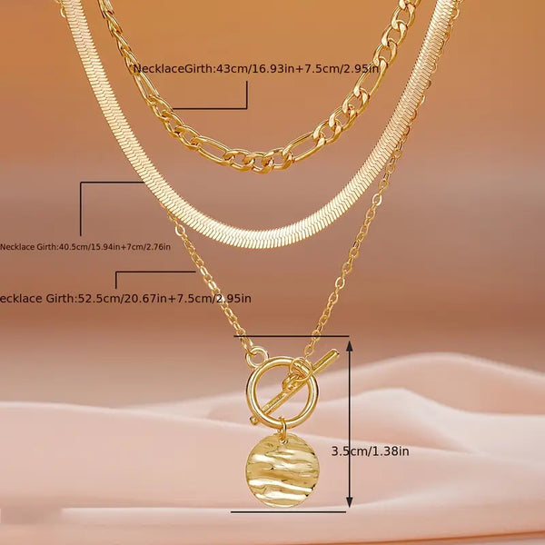 Savira Textured Coin Layered Necklace | Gold