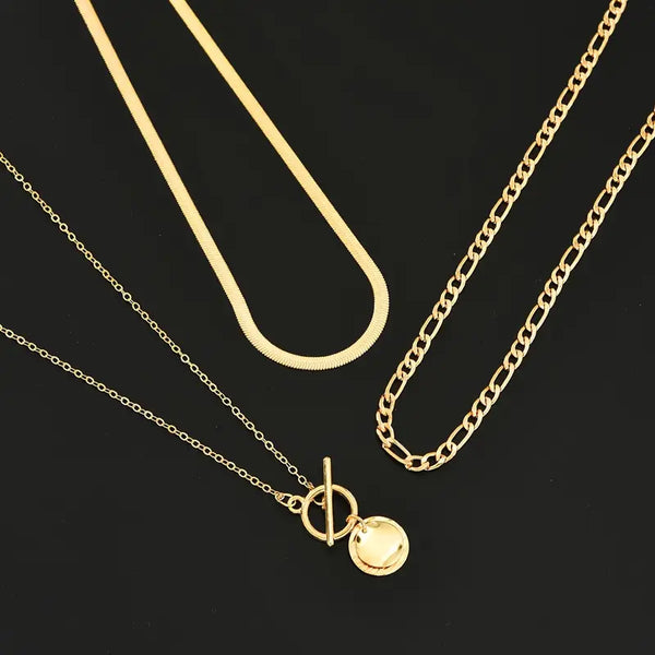 Savira Textured Coin Layered Necklace | Gold