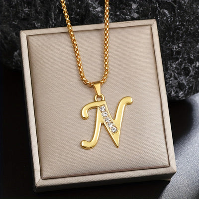 Crystal Accent Initial Necklace | Gold