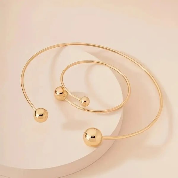 Minimalist Glow Collar & Cuff Bracelet Set | Gold