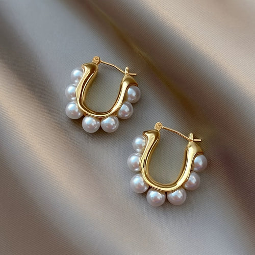 Pearl Cluster Hoop Earrings
