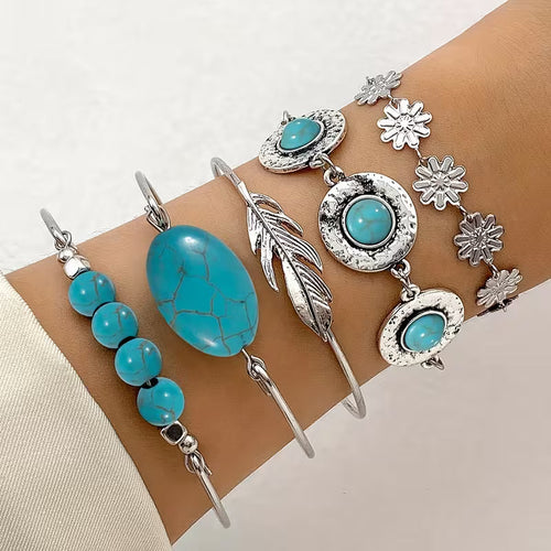 Turquoise Feather Bracelet Set