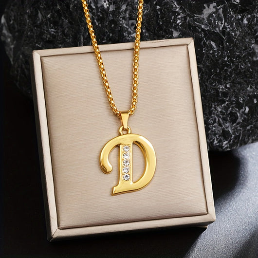 Crystal Accent Initial Necklace | Gold