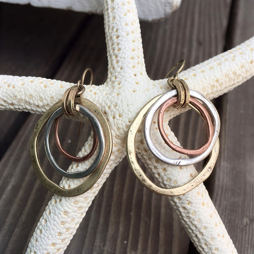 Mixed Metal Triple Hoop Earrings