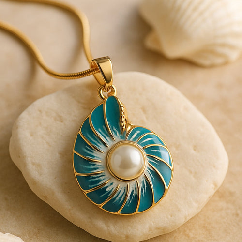 Seashell Pearl Gold Necklace