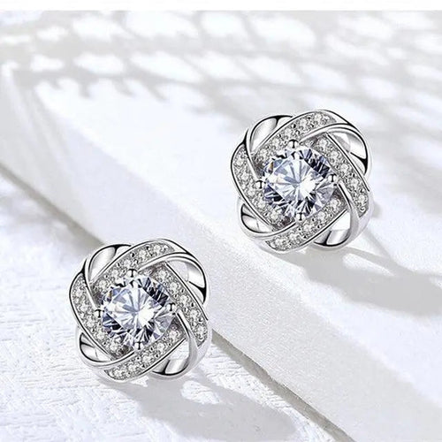 Elegant Silver Floral Stud Earrings