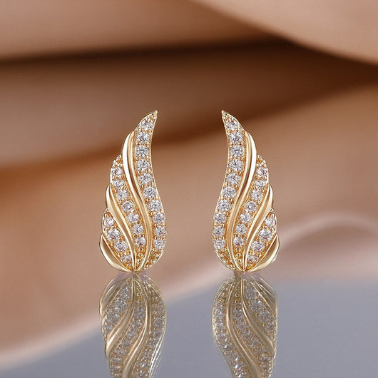 Modern Leaf Pave Earrings | Gold