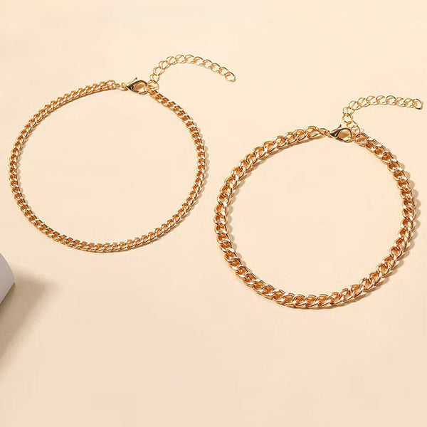 Layered Cuban Link Anklet | Gold