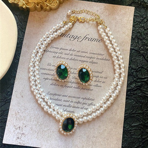 Imperial Pearl Emerald Jewelry Set