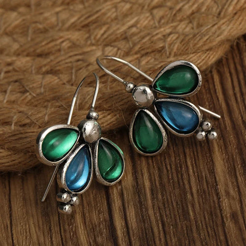 Teal Stone Wing Earrings