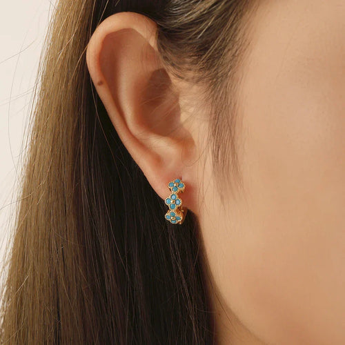 Turquoise Flower Hoop Earrings