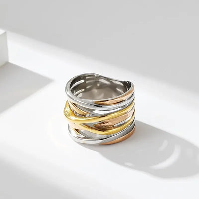 Captivating Multilayer Cross Band Ring