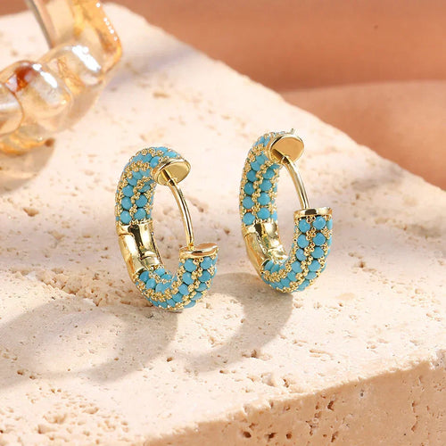 Turquoise Flower Hoop Earrings