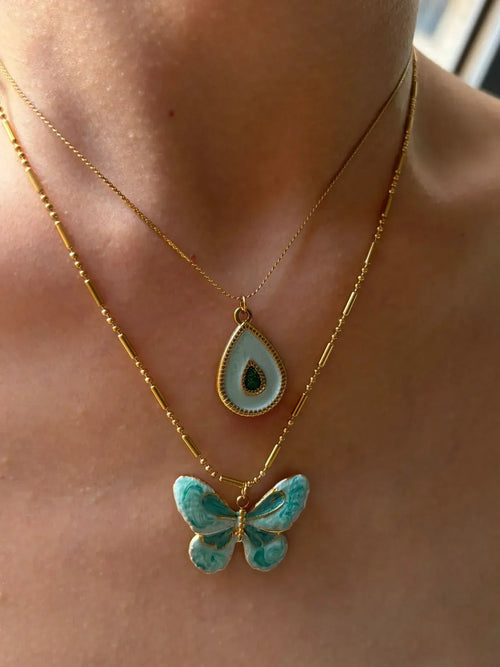Beautiful Layered Necklace Set with Butterfly and Teardrop