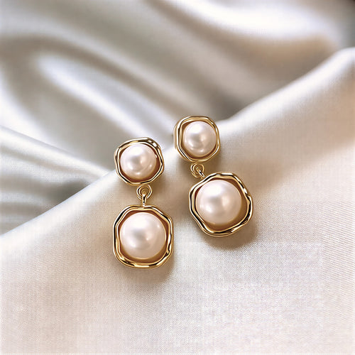 Golden Frame Pearl Drop Earrings
