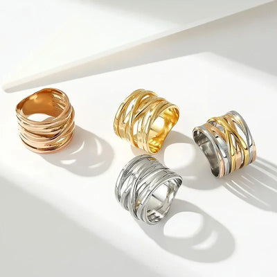 Captivating Multilayer Cross Band Ring