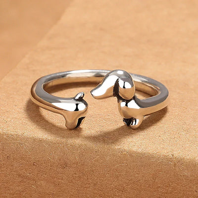 Silver Dachshund Hug Ring