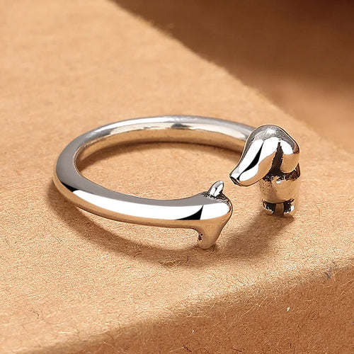 Silver Dachshund Hug Ring