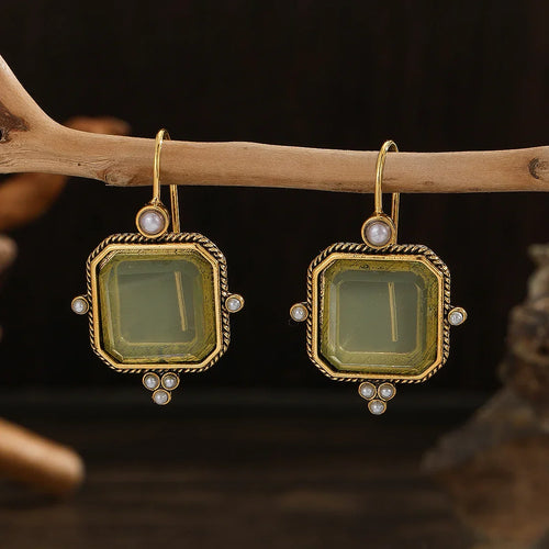 Pearl Geometric Drop Earrings