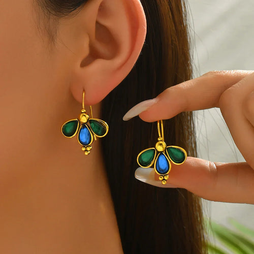 Teal Stone Wing Earrings