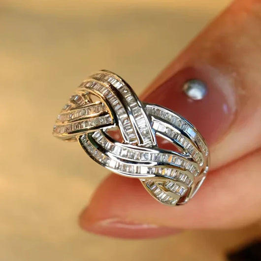Elegant Wave Cross Zirconia Ring