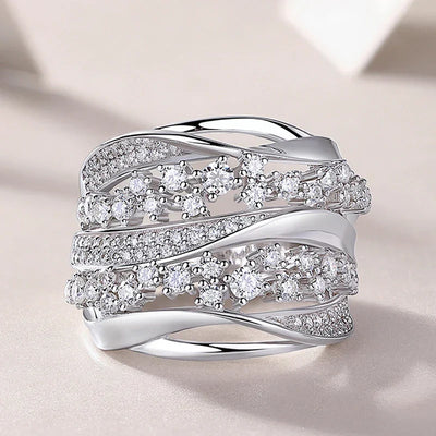 Lustrous Layered Crystal Ring