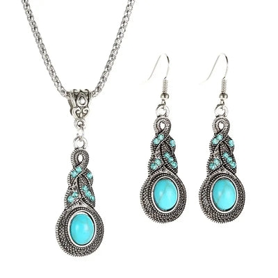 Elegant  Turquoise Necklace and Earrings Set