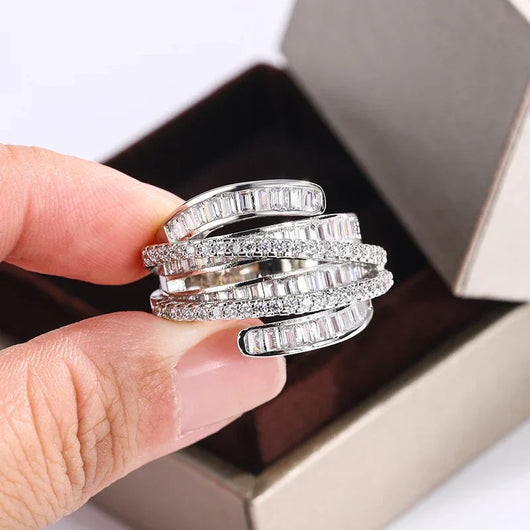 Polished Adjustable Silver Zircon Ring