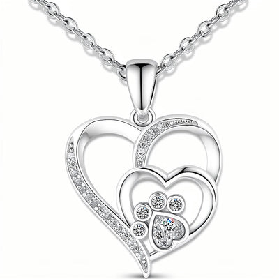 Silver Paw Heart Necklace
