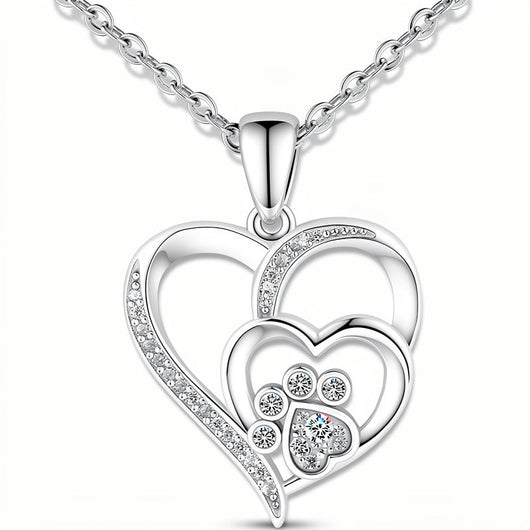 Silver Paw Heart Necklace