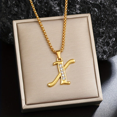 Crystal Accent Initial Necklace | Gold
