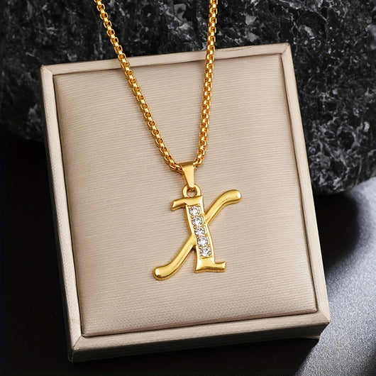 Crystal Accent Initial Necklace | Gold