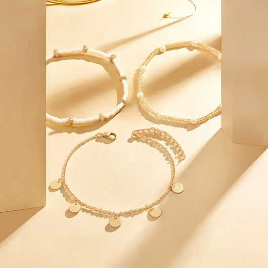 Coastal Charm 3-Piece Layered Anklet Set | Gold