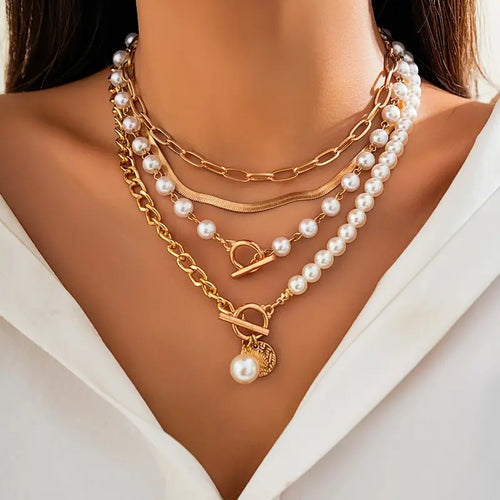 Modern Pearl Layered Necklace Set