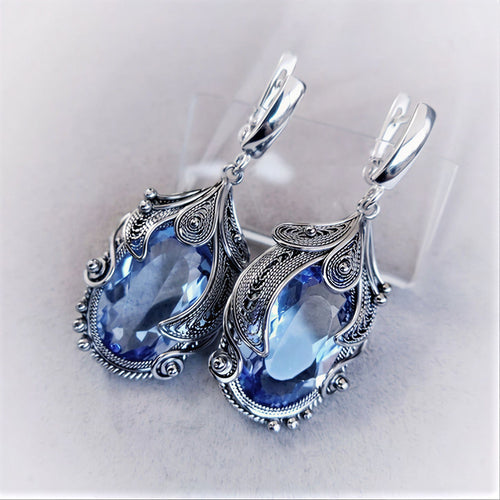 Blue Crystal Drop Earrings