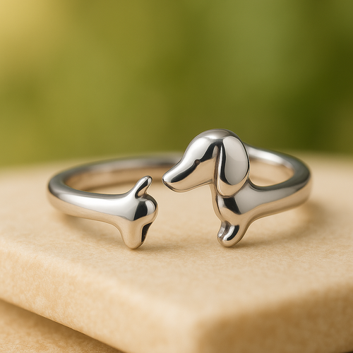 Silver Dachshund Hug Ring