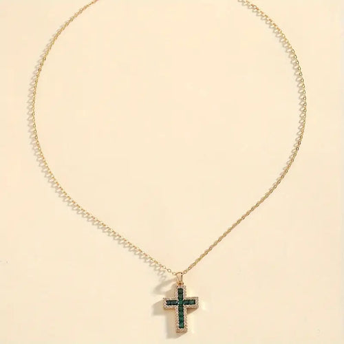 Elegant Emerald Cross Pendant Necklace