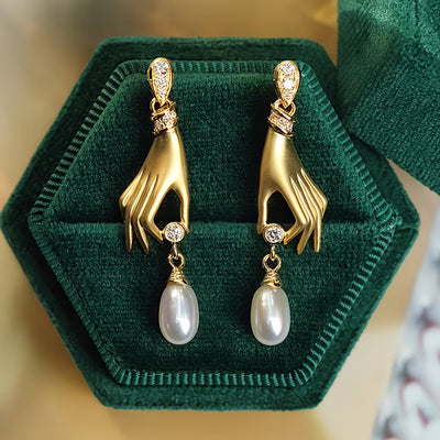 Graceful Hand Pearl Earrings