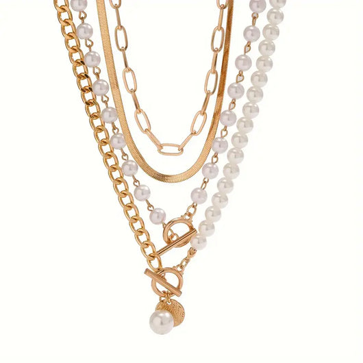 Modern Pearl Layered Necklace Set