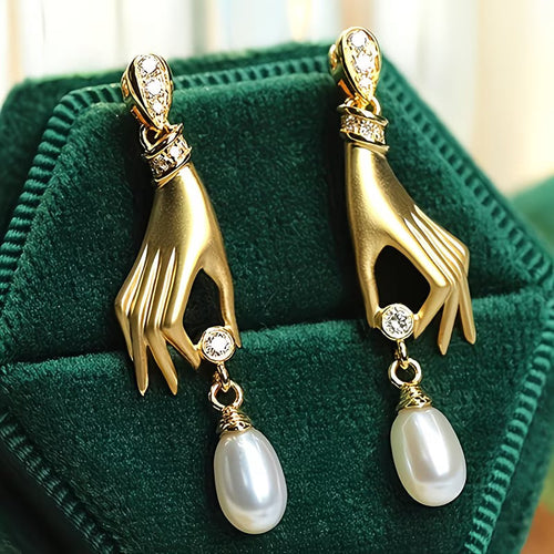 Graceful Hand Pearl Earrings