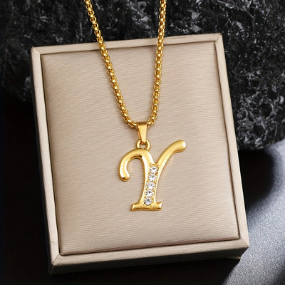 Crystal Accent Initial Necklace | Gold