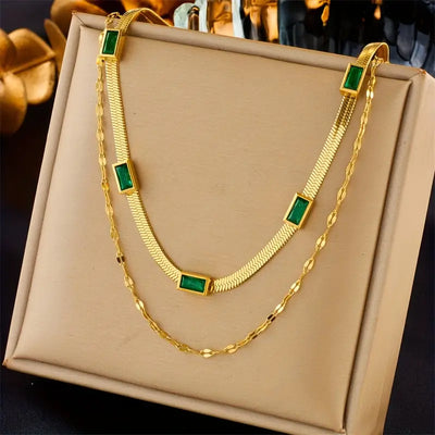 Lucia Double-Layer Emerald Necklace